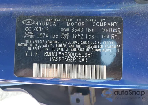 2013 Hyundai Accent Se z USA, uszkodzony, nr VIN KMHCU5AE5DU080981
